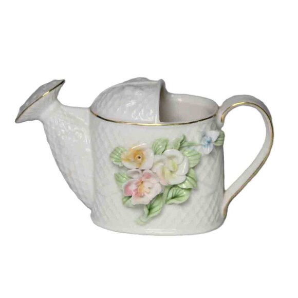 Vintage Small Ceramic Plant or Flower Watering Can Decorative White - Picture 1 of 2